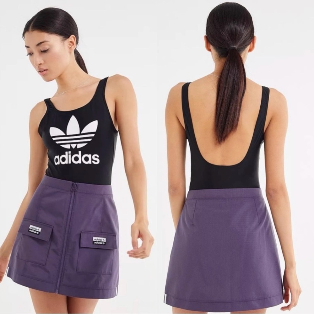 Adidas Purple Reveal Your Voice Ripstop Zip-Front Mini Skirt Size Small